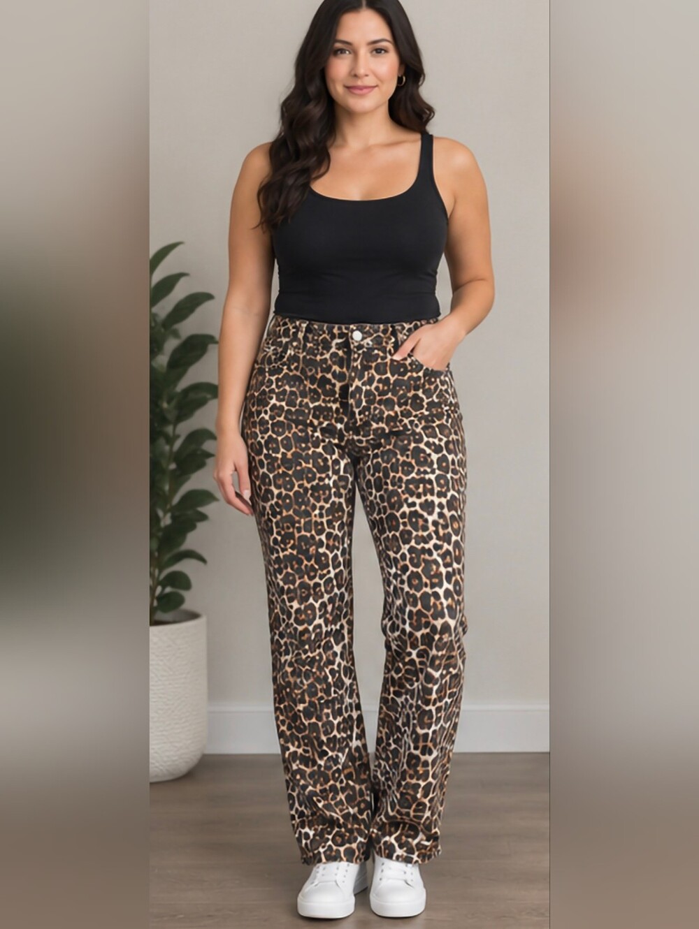 Leopard Print High Rise Slim Fit Pants - Size 14/15